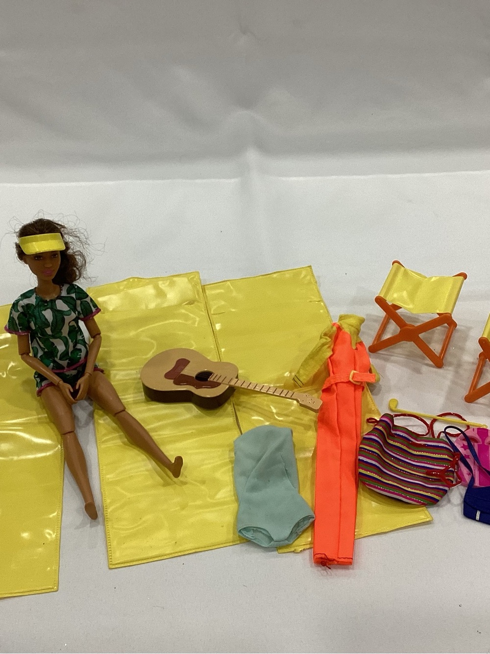 Barbie Yellow Beach Mat and Accessories Set with Orange and Green Accents